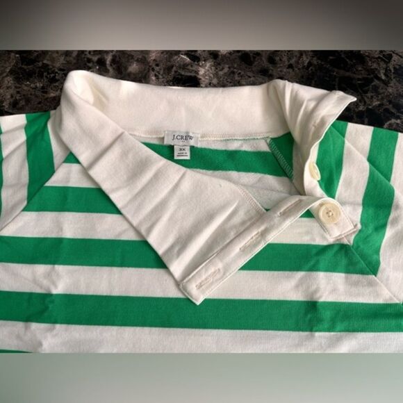 J‎ Crew Women's Green Striped Sweatshirt Cotton Wide Button Collar - Picture 7 of 7